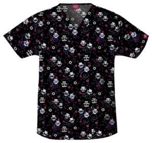 Dickies V Neck Scrub Top in Owl You Need is Love  