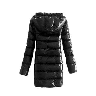 Black Womens duck down winter hooded Fur coat jacket long parka top 