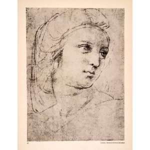 com 1945 Photogravure Head Woman Raphael Study Sketch Figure Drawing 