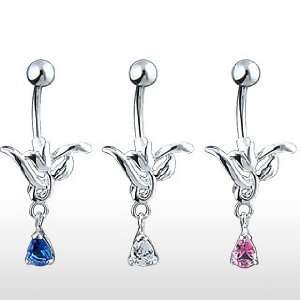   Tulip With Blue Gem Dangle   14G   3/8 Bar Length   Sold Individually