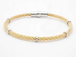 18KT YELLOW GOLD STERLING SILVER ITALIAN MESH BANGLE CUFF STACKABLE 