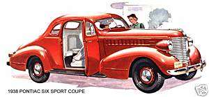 1938 PONTIAC SIX ~ SPORT COUPE (RED) MAGNET  