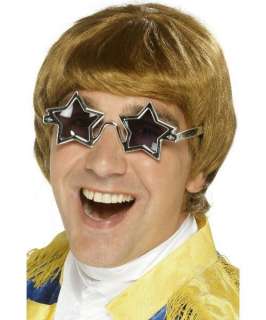1970s DISCO STAR MAN ELTON JOHN WIG with Glasses Fancy Dress One Size 