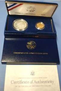 1987 US Constitution COMMEMORATIVE 2 coin Proof set with $5 dollar 