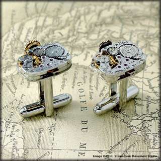 Steampunk Cufflinks   Matching Vintage Watch Movement  