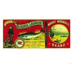  Mount Wrangell Salmon Can Label   Alimak, AK Giclee Poster 