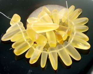 Frosted Yellow Sea Glass Drop Teeth Beads 8  