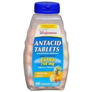   Fruit Antacid/Calcium Supplement Chewable Tablets, Tropical, 96 ea