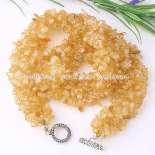 19 Yellow Citrine Quartz Gemstone Chips Beads Necklace  