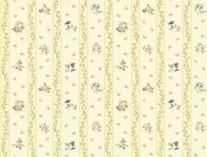 Blue and Yellow Floral Stripe Wallpaper Double Rolls  