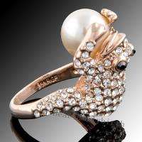 18k GOLD GP pearl Swarovski crystal frog ring 1200  