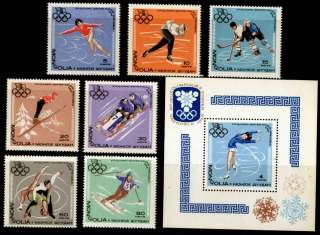 WINTER OLYMPIC GAMES GRENOBLE 68;7 STAMPS MNH +SOUVENIR SHEET 1968 