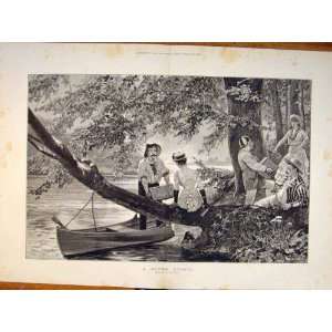  River Picnic Woodville Lady Man Basket Fine Art 1885
