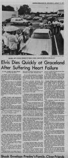ELVIS DEAD AT GRACELAND MEMPHIS PRESS SCIMITAR ORIGINAL  
