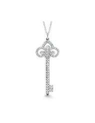 Bling Jewelry Sterling Silver Pave CZ Fleur De Lis Key Pendant with 18 
