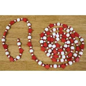  6 Foot White & Red Wood Stars and Beads Christmas Holiday 