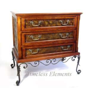Wood Brass Floral Design Chest Dresser Storage Hall Table  
