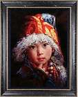 Original Oil painting female art chinese small boy on canvas 20x24