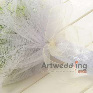 Yellow Silk Roses Tulle Wrapped Wedding Bouquet Flower  