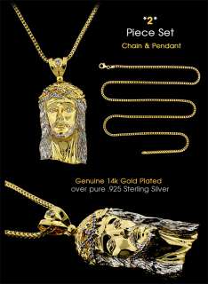 New Gold On Silver Jesus Face Pendant & Franco Chain  
