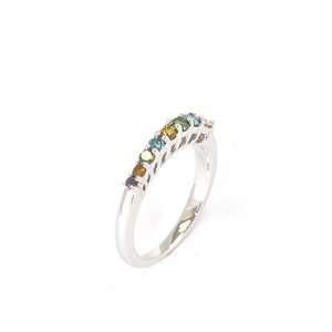  14 KT Withe Gold, Multi color diamond ring. Jewelry