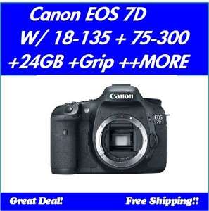   EOS 7D Camera Kit Package W/ 18 135 + 75 300 + 24GB + MORE  