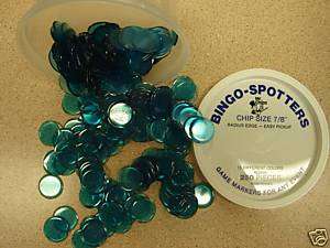 TUB OF LT BLUE CLEAR COLORED PLASTIC BINGO CHIPS 250ps  