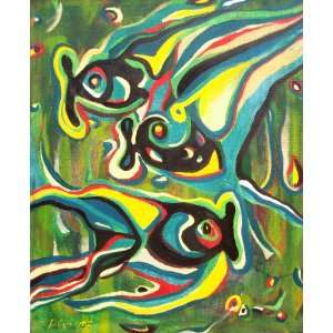  20 X 24 Oil Painting on Canvas of Three Fish Signed By 