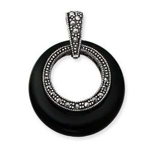  Sterling Silver Onyx and Marcasite Circle Slide   JewelryWeb Jewelry