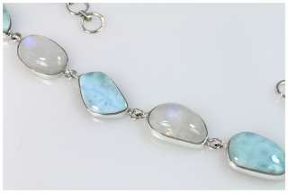 Larimar & Rainbow Moonstone 925 Sterling Silver Bracelet 7   8.1 