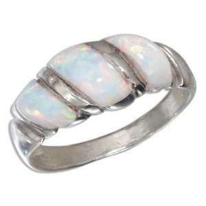    Sterling Silver Lab White Opal Shrimp Ring (size 10) Jewelry