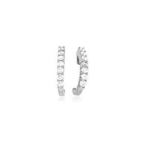  1.00 Ct Diamond J Hoop Earrings in 14K White Gold Jewelry