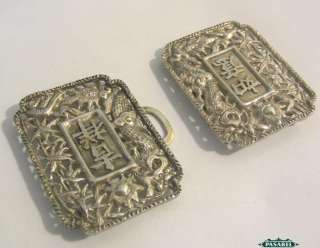 Fine Antique Chinese Export Silver 2 Parts Belt Buckle by Wang Hing 