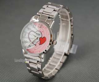 316 Lady Cute Pink Heart Stainless Steel Wrist Watch  