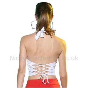 White Backless Halter Cropped Bra Vest/Red Dance Tennis Irregular Cut 