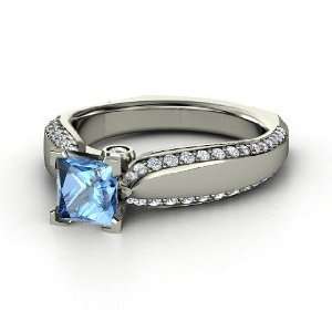  Aurora Ring, Princess Blue Topaz Platinum Ring with 