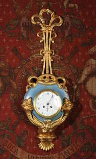 ANTIQUE FRENCH CARTEL WALL CLOCK LARGE AND UNUSUAL TOLEWARE AND GILT 