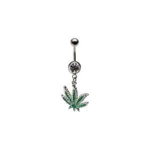  Dangling Marijuana Belly Ring with Crystal Gem Jewelry