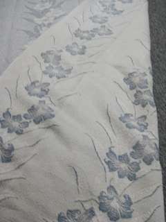 vtg 30s 40s Blue Wht Nubby Floral Brocade Drapes Fabric  