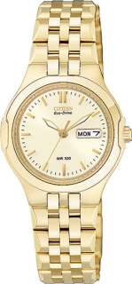 New Citizen Eco Drive Gold Tone Champagne Dial WR 100m Womens Watch 