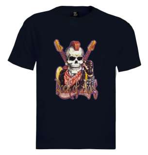 Rock Of Ages Guitar T Shirt Skeleton Band music cd  