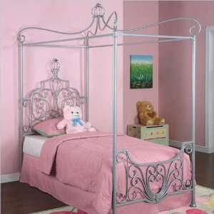  Sparkled Silver Twin Canopy Bed