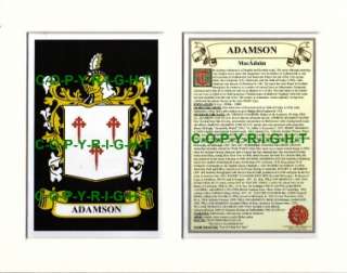 ADAMSON Family Heraldic Mount Coat of Arms Crest + History  