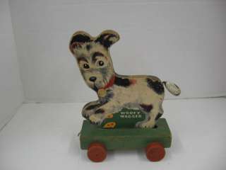 Vintage 1947 48 Fisher Price #447 WOOFY WAGGER Pull Toy  
