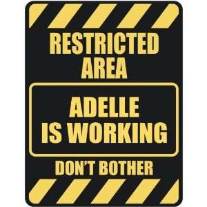   RESTRICTED AREA ADELLE IS WORKING  PARKING SIGN