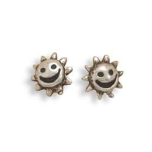  Happy Sun Smiley Face Post Stud Earrings Sterling Silver 