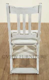Solid Mahogany Distressed White Convertible Ladder Chair Step Stool 