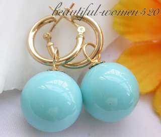 16mm turquoise round SOUTH SEA SHELL PEARL earring , I starting so low 