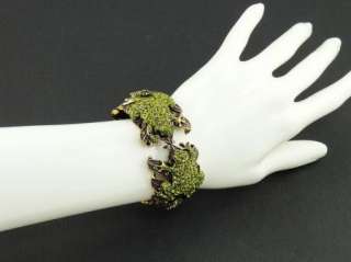 Swarovski Crystal Olivine Frog Hinged Bangle Bracelet  