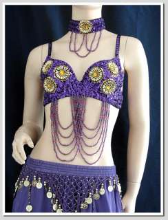 Purple Salsa Latin Belly Dance Bra Top & Necklace #942  